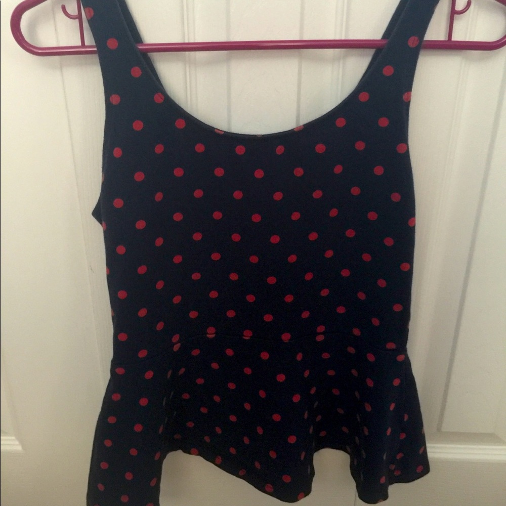Express navy blue tank red polka dots (no returns)